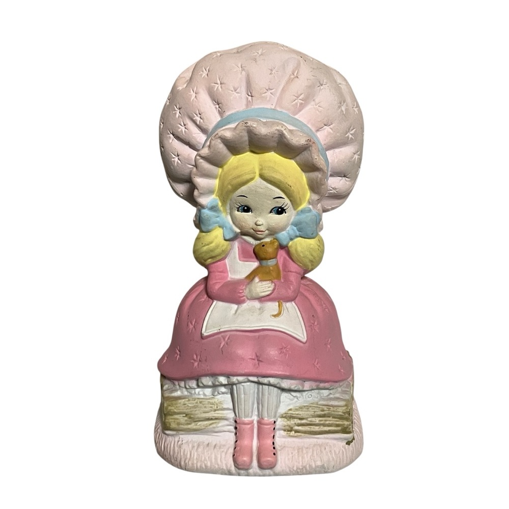 Vintage 1974 Dan Dee Pink Bonnet Girl Piggy Bank Hong Kong